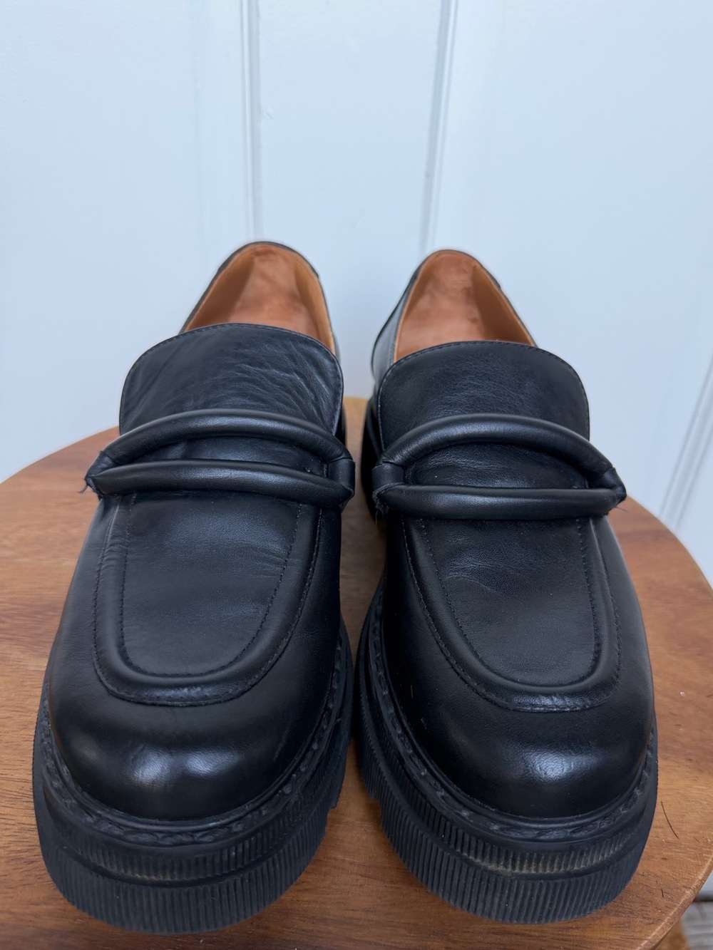 VOILE BLANCHE ELAIZA PLATFORM LOAFERS Black Cowhide Leather Classic Chunky - Picture 3 of 9